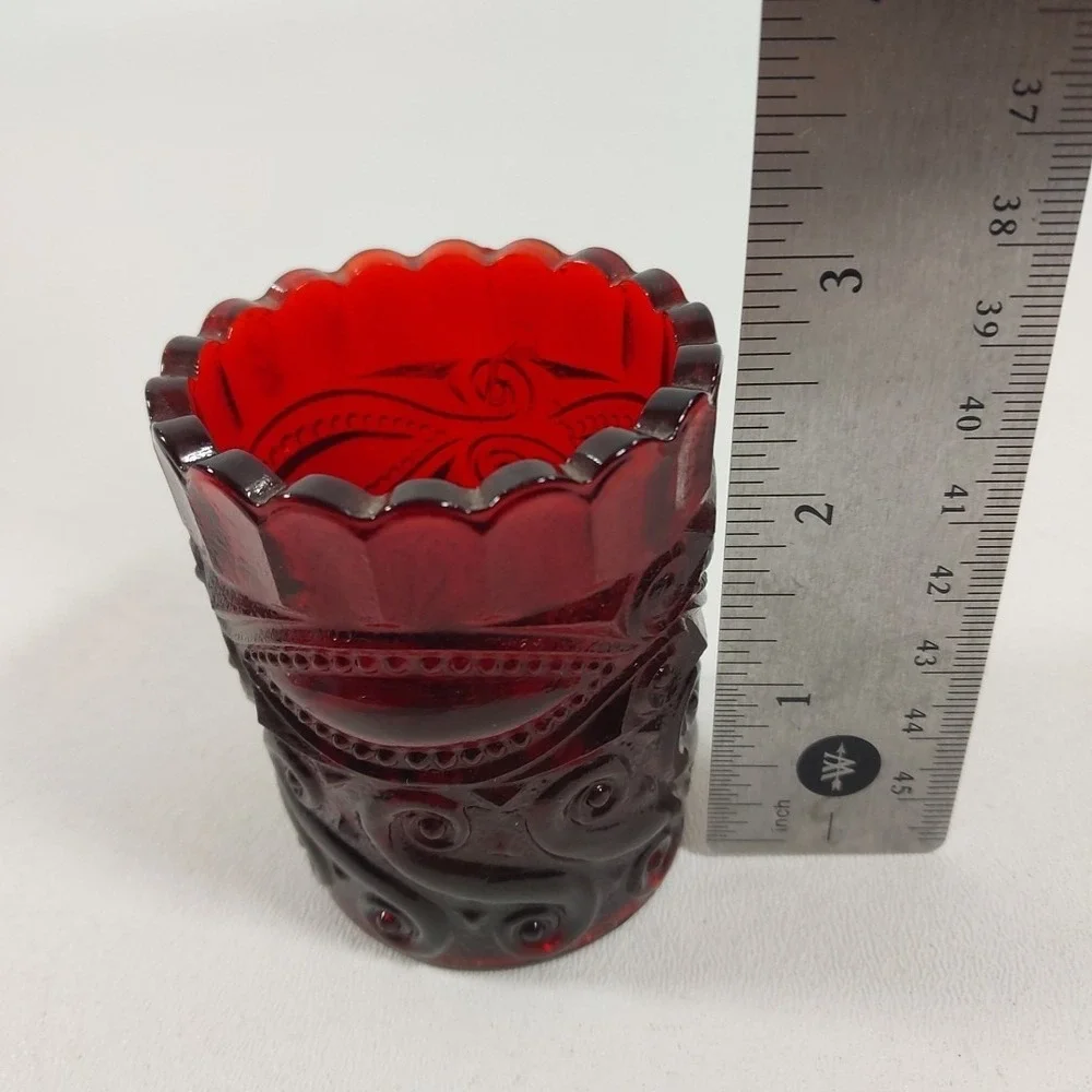 L. G. Wright Eye Winkler Toothpick Holder Ruby Red Scallped Edge 2.75